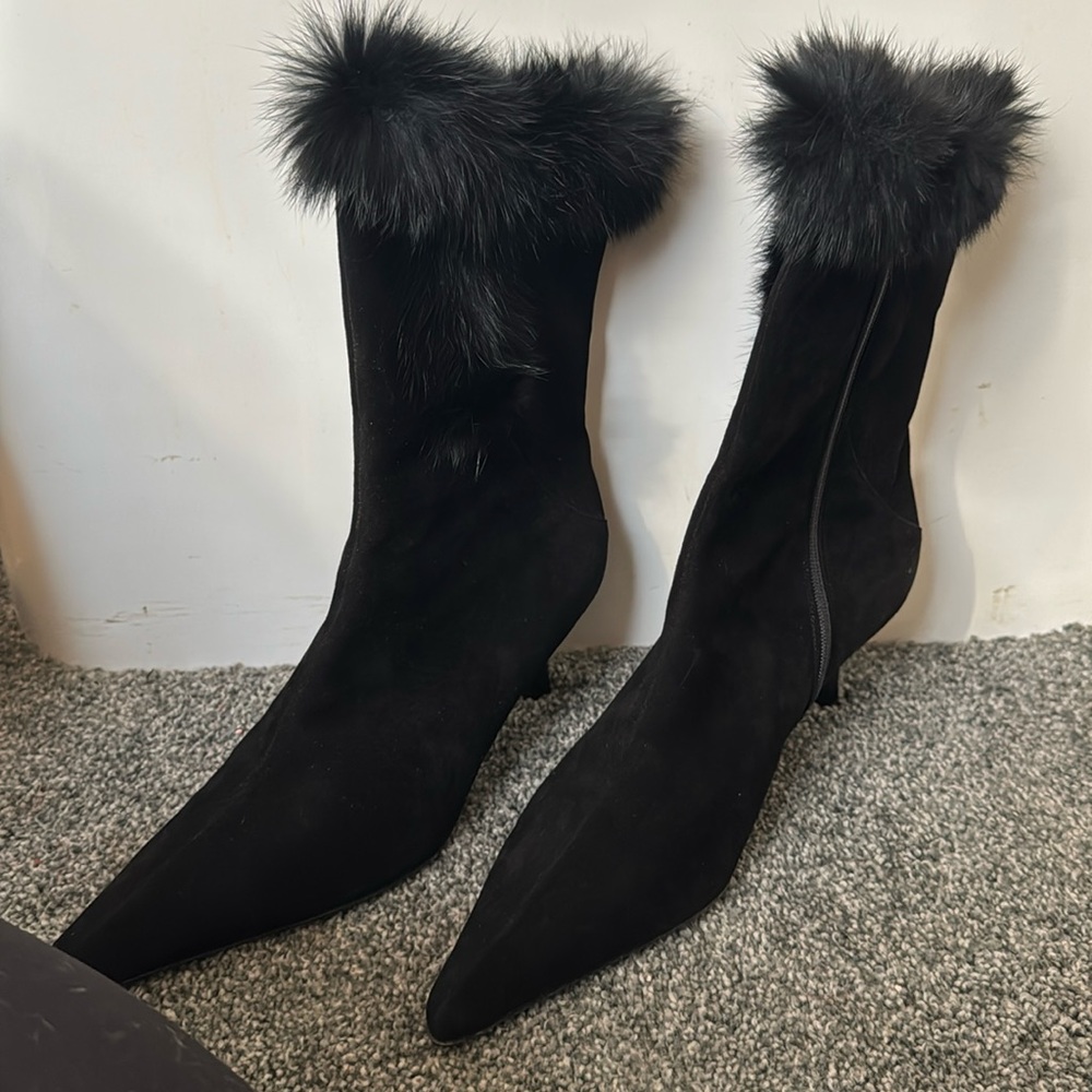 Peter Kaiser Black Suede Fur Boots